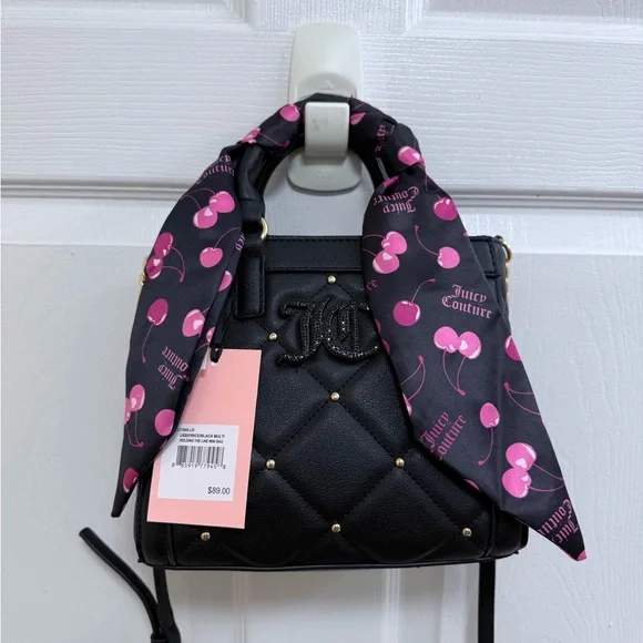 NWT Juicy Couture “Holding The Line” Black Mini Bag with Cherry 🍒Design - Picture 1 of 4